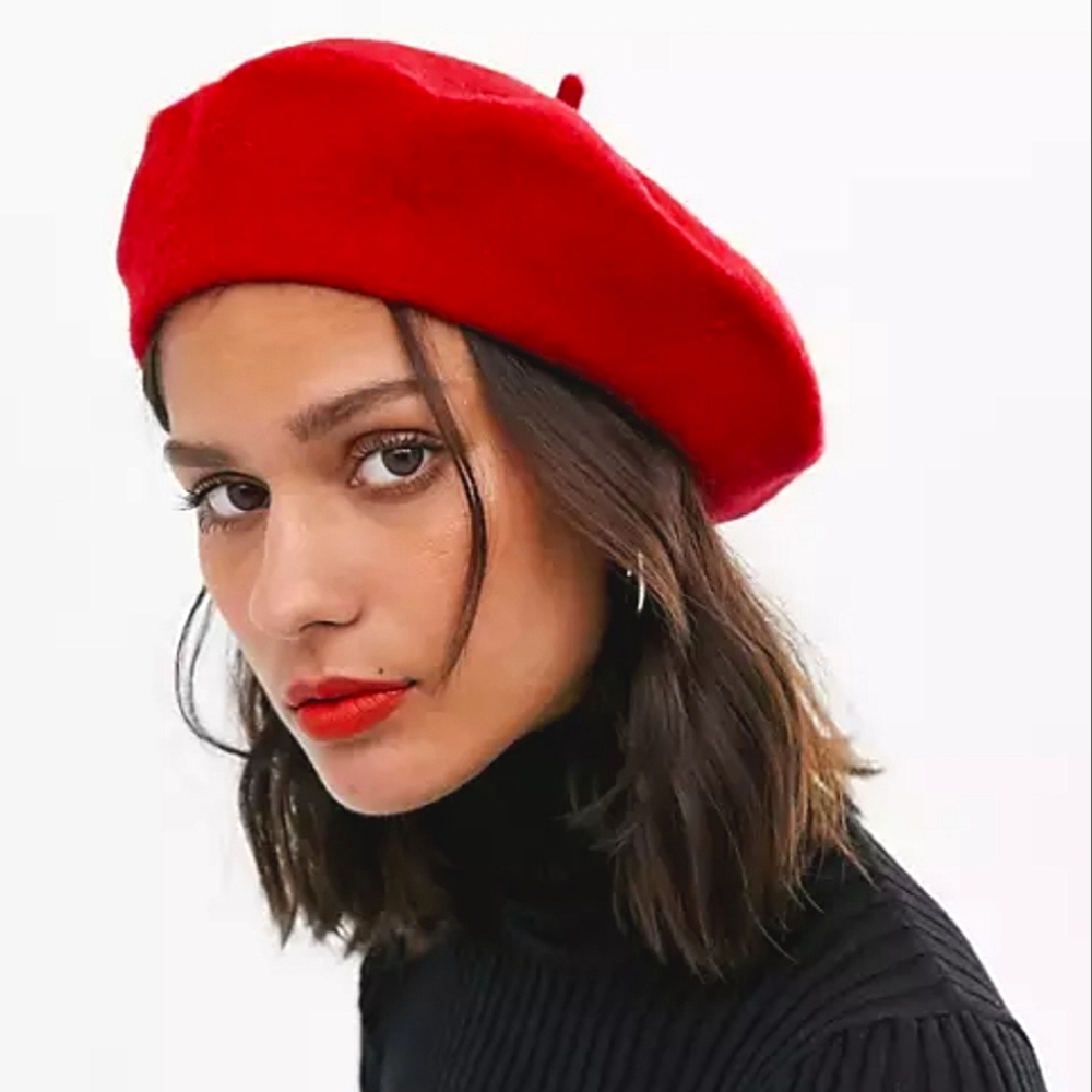 Women's Red Wool Blend French Beret Hat Parisian Fall Winter Classic preppy